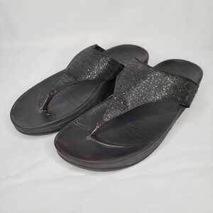 FitFlop Women's Lulu Superglitz Black Wedge Sandals Size 8 Comfort Slides